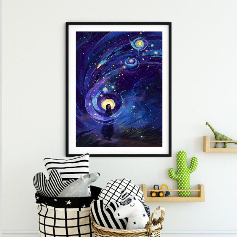 Girl and Planet Oil Paint By Numbers Kits Canvas Drawing DIY Coloring Pictures