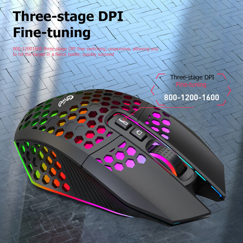 X801 8 Keys Wireless 1600DPI Adjustable Honeycomb Gaming Mouse (Black)