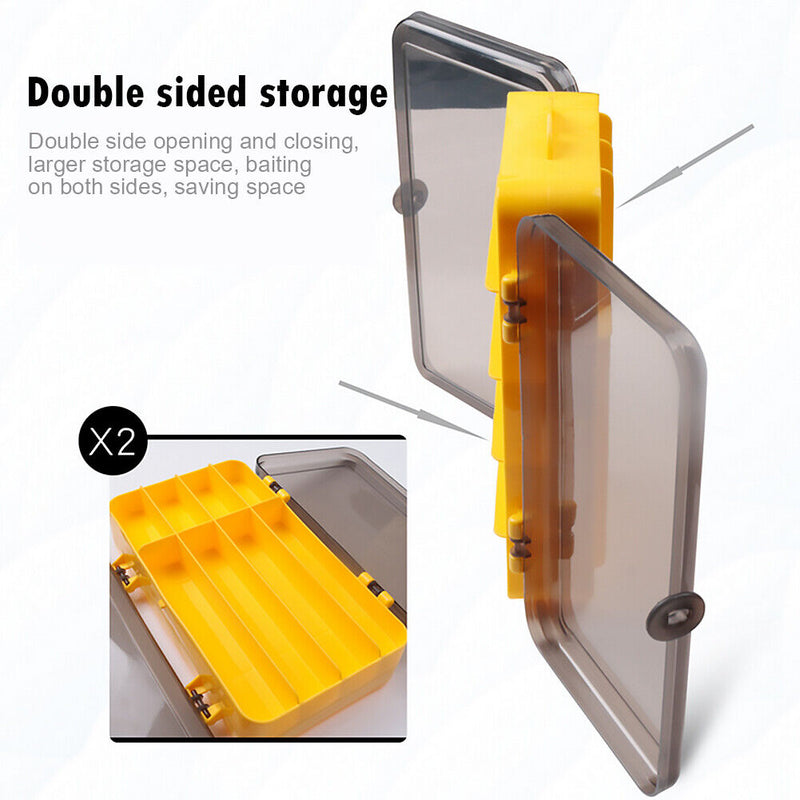 Double Side Fishing Lure Box Bait Case Organizer Lure Fishing Tool (Grey) Newly
