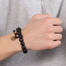 Buddhist Women Men Prayer Beads Buddha Bracelet Wood Bead Bangle Copper Coin