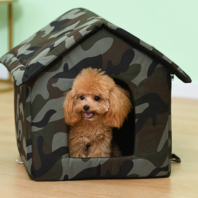 Waterproof Oxford Dog Cat Kennel Bed Sleep Tent House (Green Camouflage S) Newly