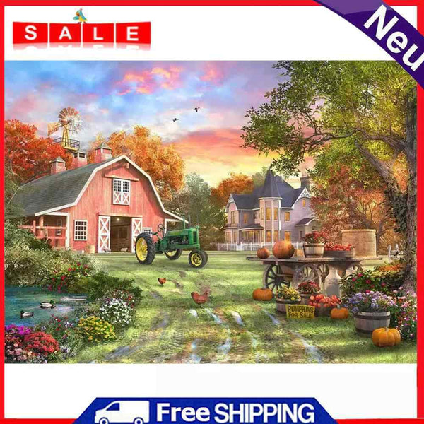 Painting By Numbers DIY Village Scenery Hand Painted Canvas Oil Art Picture Kit