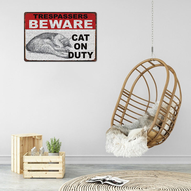 Beware Cat Retro Metal Plate Tin Sign Plaque Poster for Bar Club Cafe Arts