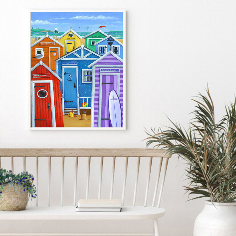 Frameless Oil Paint By Numbers Sea Colorful House DIY Canvas Picture Craft