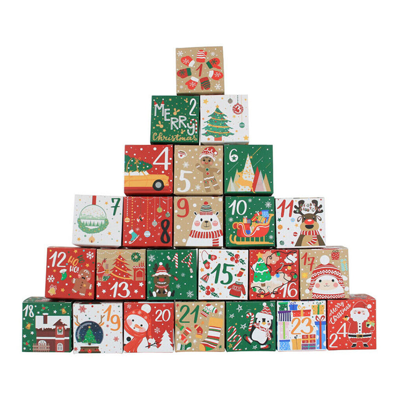 24pcs Candy Cookies Box Countdown Numbers Packaging Paper Boxes 7cm Xmas Decor