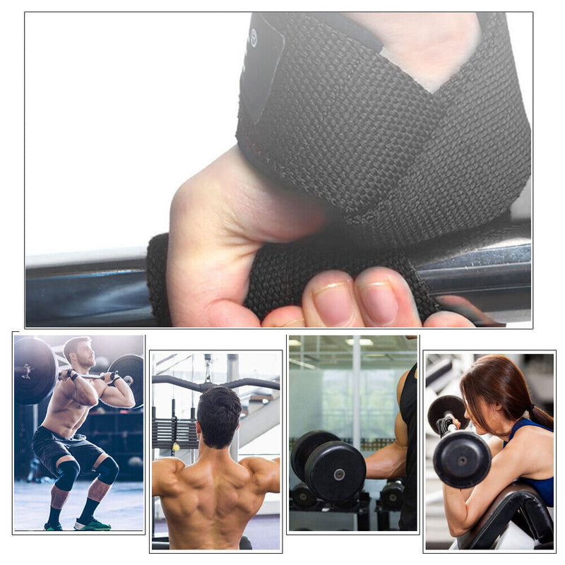 1Pair Weightlifting Hand Belt Anti-Slip Sport Fitness Wrist Straps (Black) Newly