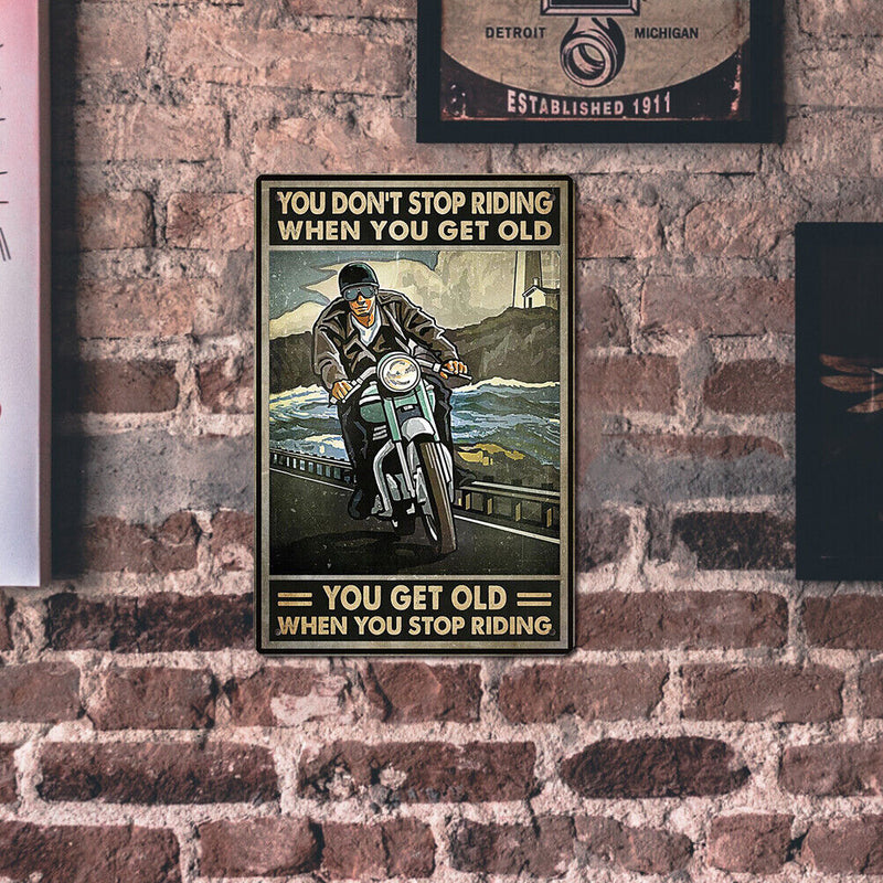 Riding Motorcycle Retro Metal Plate Tin Sign Plaque Poster for Bar Club