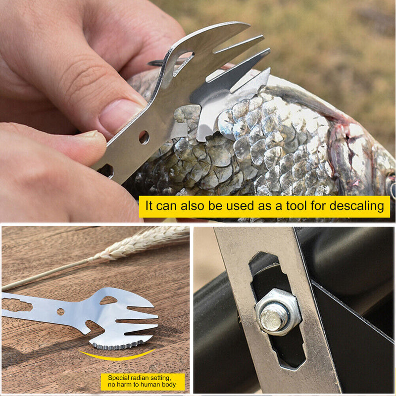Multifunctional Stainless Steel EDC Spork Fork Spoon Bottle Opener for Picn