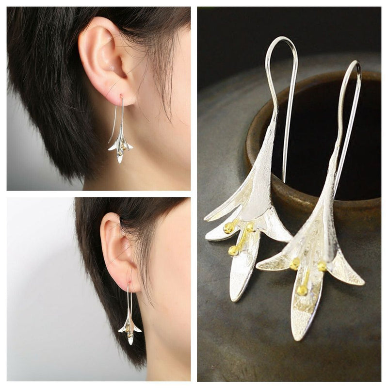 Women Crack Shell Flower Petal Earrings Jewelry Drop Earrings Dangle Stud