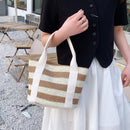 Fashion Straw Striped Women Handbags Woven Beach Tote Shopper Purse (Khaki)