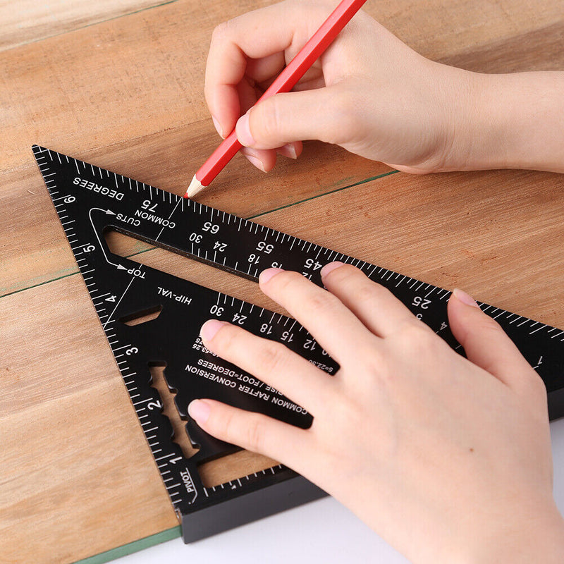 Metric 7 inch Aluminum Alloy Triangle Ruler Layout Angle Protractor (Black)