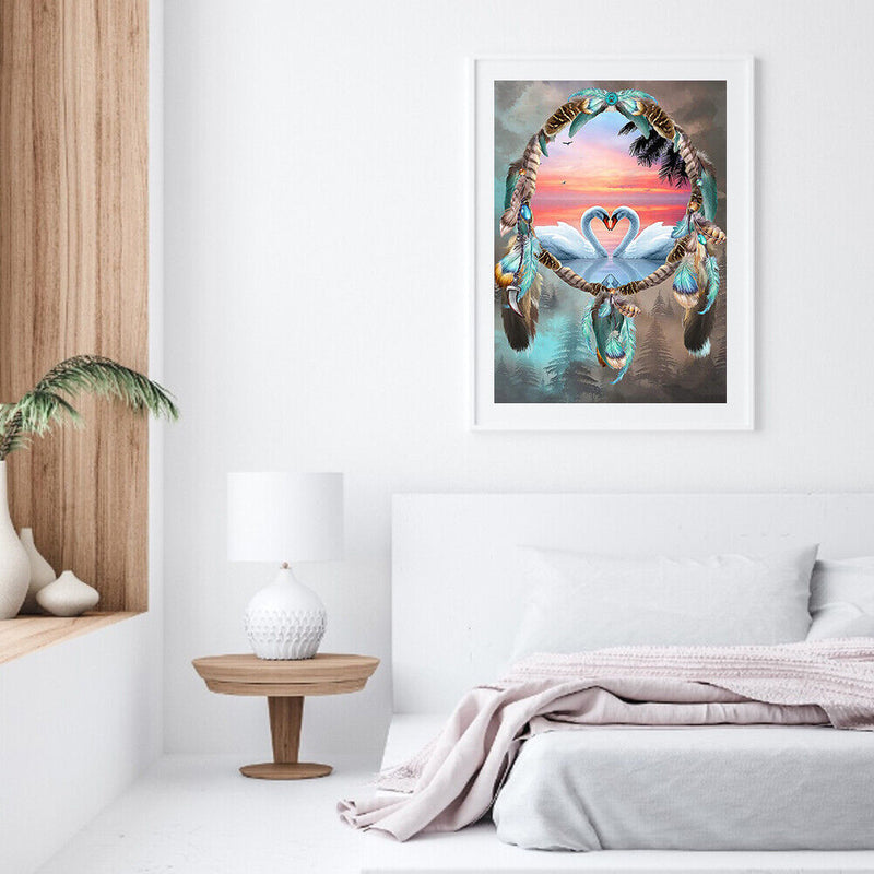 5D DIY Swans Mosaic Full Round Diamond Drawing Handmade Rhinestone Craft Gifts