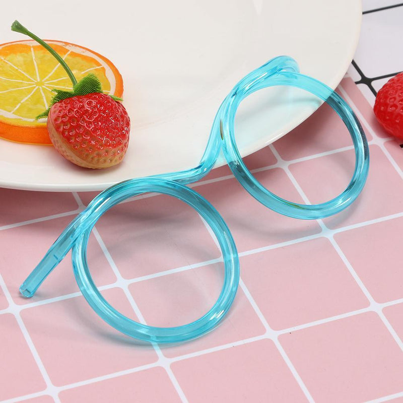 Flexible Soft Plastic Glasses Straw Kids Party Unique Drinking Tube (Blue) Newly