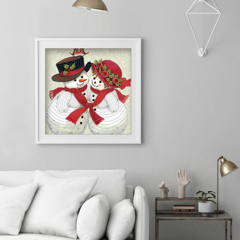 Handmade Partial Drill Snowman Couple 5D Special Shaped DIY Diamond Painting Kit