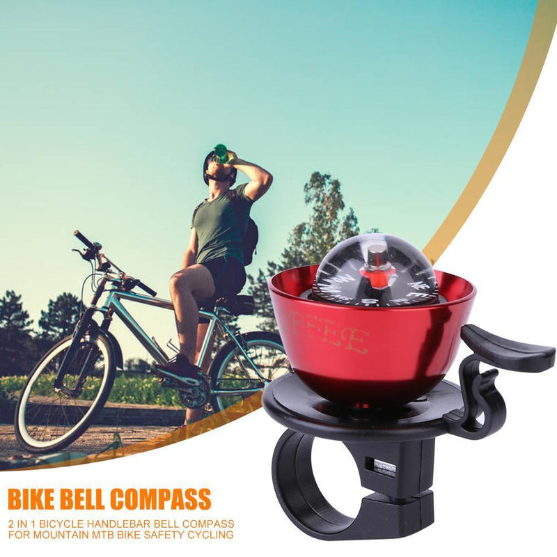 2 in 1 Bicycle Handlebar Bell Compass for MTB Bike Safety Cycling (Red)