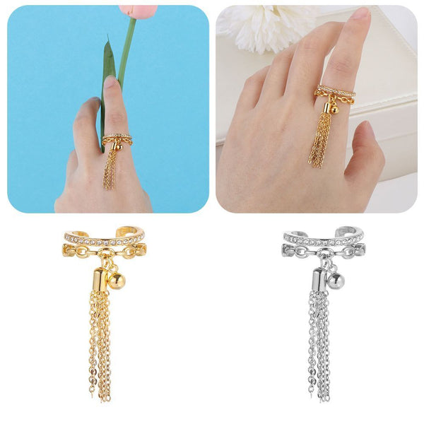 Engagement Rhinestone With Spike Pendant Zircon Gothic Link Chain Tassel Ring