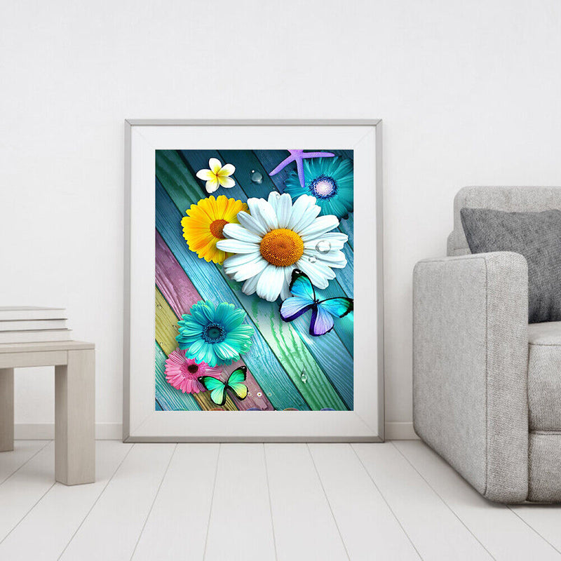 Oil Paint by Numbers Flower Butterfly Canvas Artwork Living Room Picture Decor