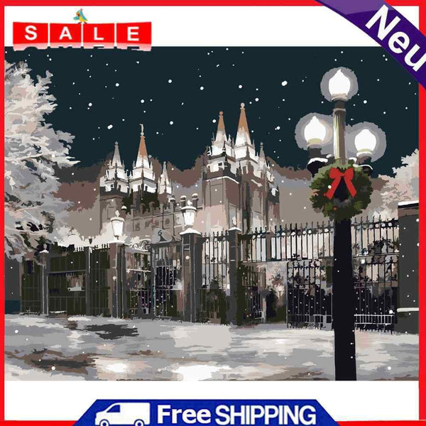Hand Painted on Canvas DIY Castle in Snow Oil Paint By Numbers Drawing Kit Craft