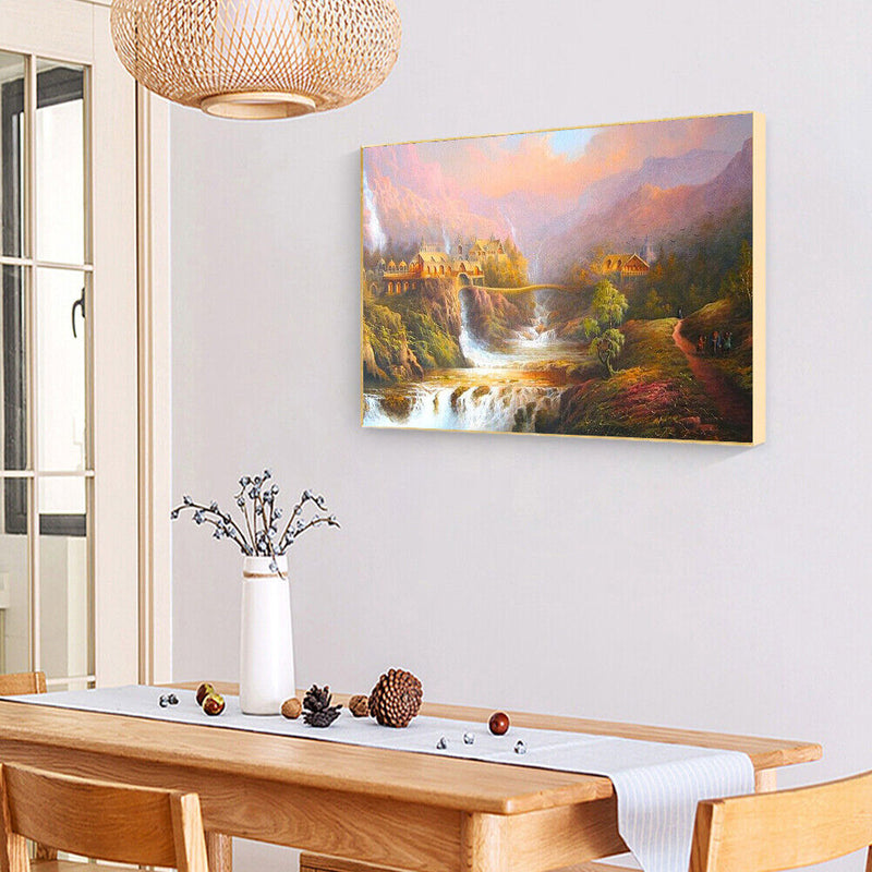 Frameless Oil Paint By Numbers Mountain Castle DIY Canvas Picture Craft Kit