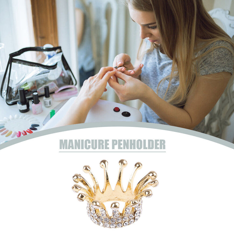 Rhinestones Crown Nail Art Brush Holder Manicure Painting Pens Displayer Stan