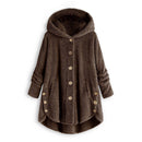 Pure Color Hoodies Overcoat Irregular Coat Women Loose Outwear (Coffee 2XL)