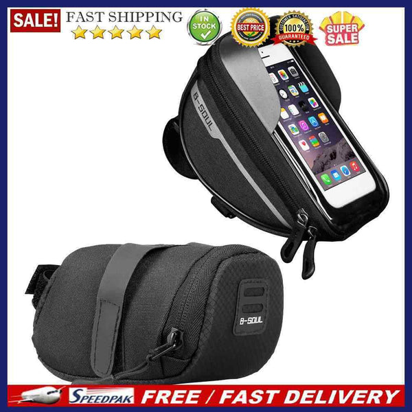 B-SOUL 2pcs Bicycle Head Tube Handlebar Bag MTB Road Bike Tail Rear Saddle Po