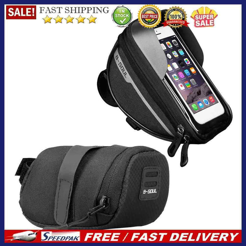 B-SOUL 2pcs Bicycle Head Tube Handlebar Bag MTB Road Bike Tail Rear Saddle Po