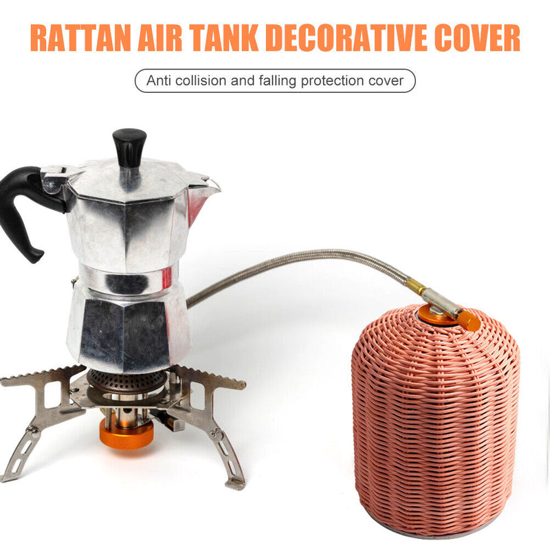 450g Gas Cylinder Cover Outdoor Camping Rattan Gas Tank Protector (Coffee)