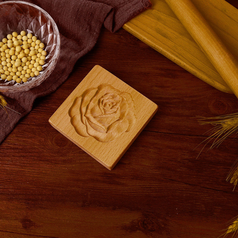 Wooden Cookie Mold Flower Pine Cone Shape Carved Handmade Stamps for DIY Muff