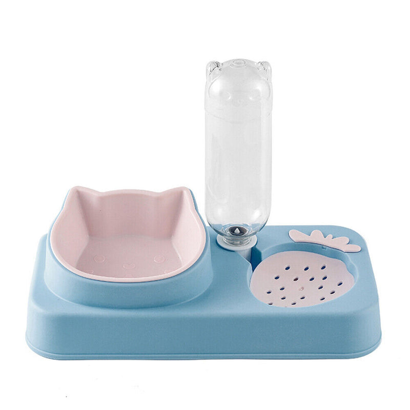 Strawberry Pet Food Bowl Auto Feeder Water Dispenser Raised Dish (Sky Blue)