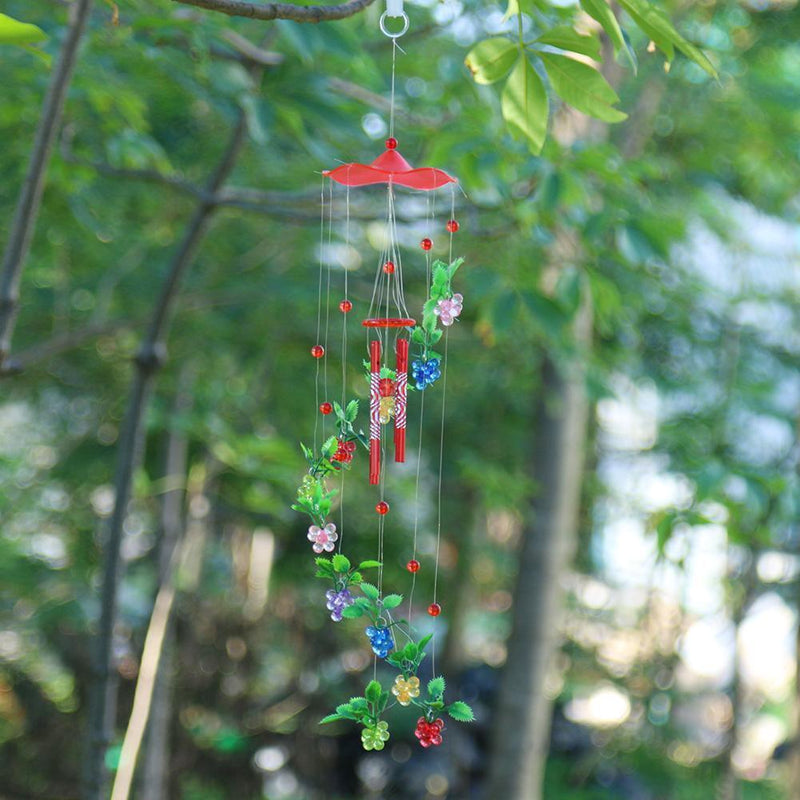 4 Metal Tubes Flowers Wind Chime Garden Door Windows Hang Ornament (Red)