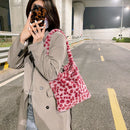 Plush Flower Pattern Handbag Winter Large Capacity Shoulder Bag (Pink)