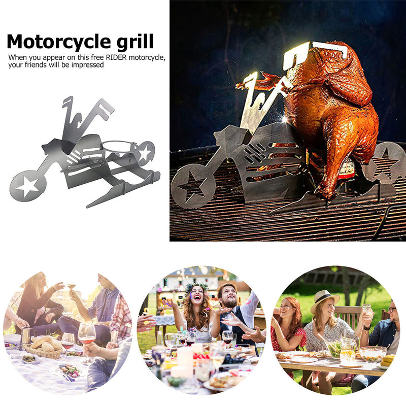 Motorcycle Chicken Grill Stainless Steel BBQ Stand Chicken Turkey Roasting Rack