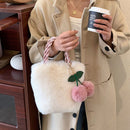 Fashion Furry Fluffy Cute Soft Plush Totes Handbags Cherry Bags Shopping Bags