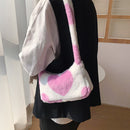 Women Soft Warm Plush Heart Handbags Single Strap Mini Armpit Bag (Pink)