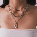 Women Lock Love Heart Pendant Necklace Multilayer Clavicle Chain Female Jewel