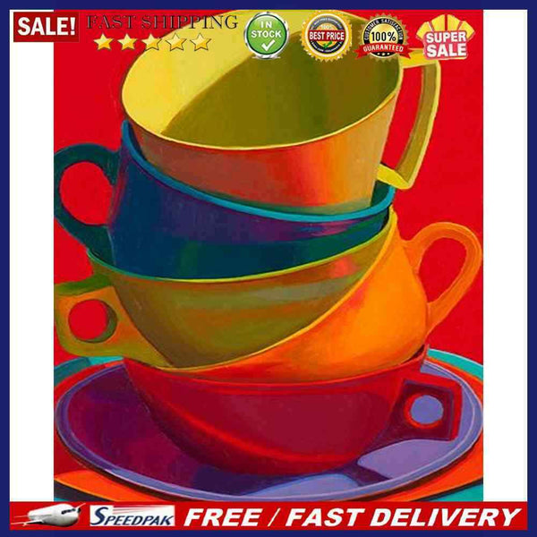 Frameless Oil Paint By Numbers DIY Cup Picture Craft Kit for Home Living Room
