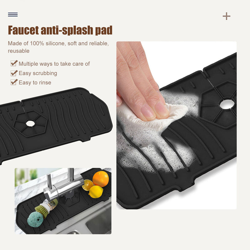 Kitchen Silicone Faucet Absorbent Mat Sink Water Splash Odor Guard (Black) Newly