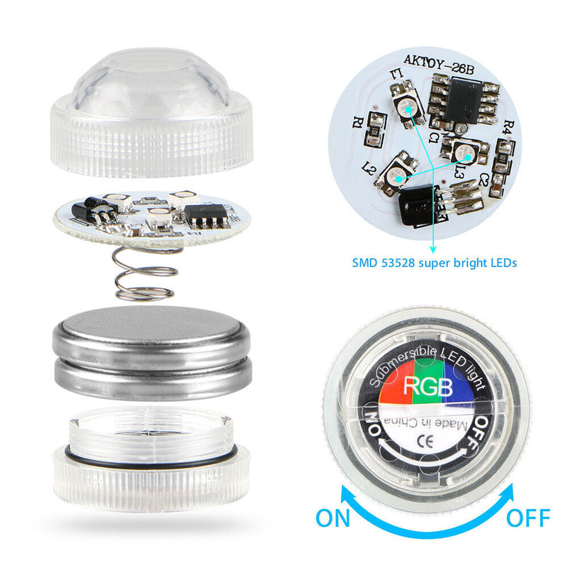 Wireless Waterproof Submersible Lamp Remote Controller 3 LED Light RGB