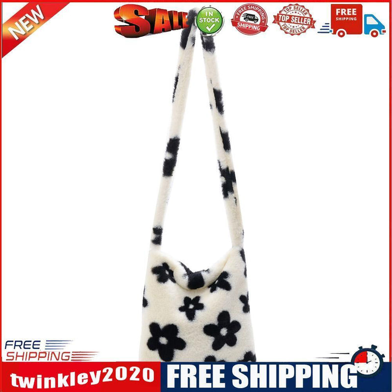 Portable Flower Printed Shoulder Handbag Plush Messenger Bag Street Totes