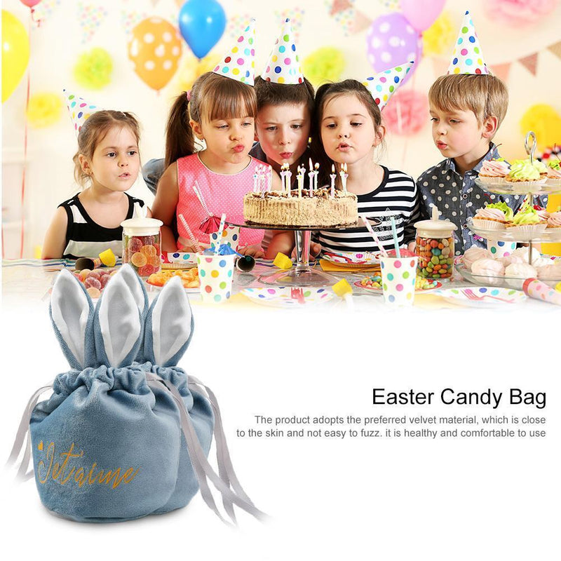 Cartoon Rabbit Ears Velvet Bags Candy Cookie Package Bag Organizer (Blue)
