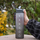Plastic Water Bottle with Time Marker Sports Leakproof Drink Cup (Grey) Newly