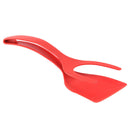 2 in 1 Non Stick Grip Flip Fried Egg Tong Toast Bread Pancake Spatula (Red)