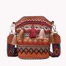 Ethnic Women Messenger Bag Woven Tassels Small Bucket Shoulder Handbags Totes
