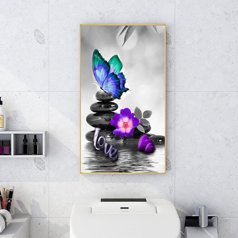 Diamond Painting Butterfly Stacked Rocks Full Round Mosaic Wall Picture 45x85cm