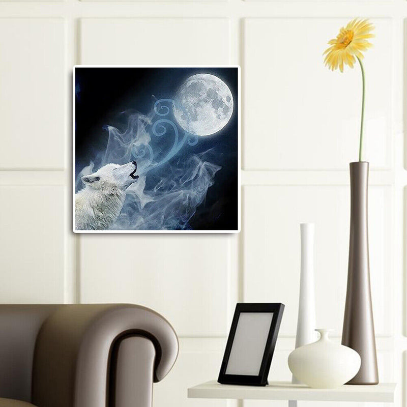 5D Rhinestone Pictures DIY Moon Wolf Full Round Drill Diamond Painting Craft Kit
