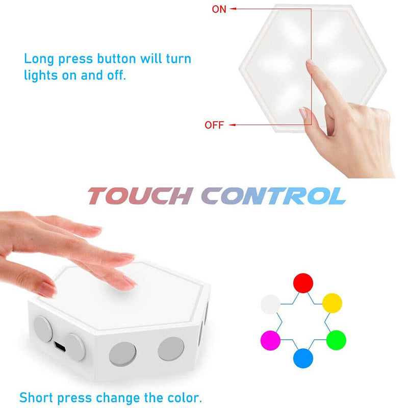 6pcs Colorful RGB Splicing Lamp Hexagonal Induction Quantum Honeycomb Light