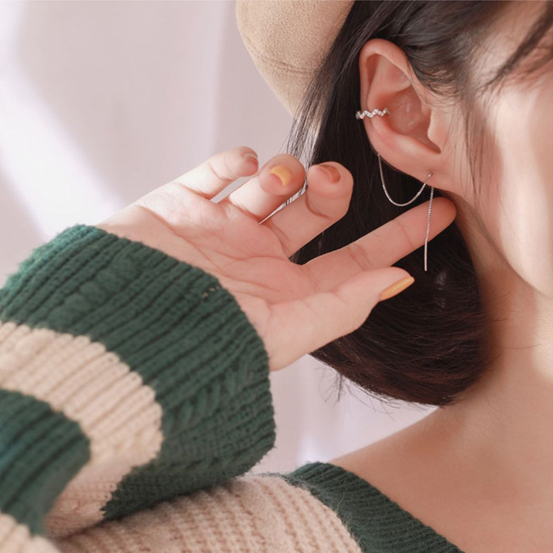 Ear Cuff Threader Ear Cuffs Climber Link Chain Earrings CZ Ear Piercing