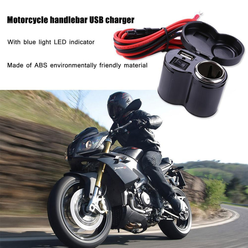 12-24V Motorcycle Scooter Handlebar Clamp Waterproof USB Cigarette Light Newly