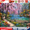 Frameless Oil Paint By Numbers River Flower Trees DIY Canvas Picture Kit
